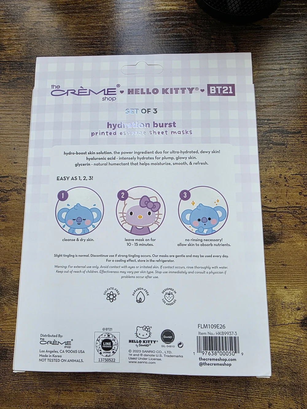 The Crème Shop Hello Kitty BT21 Hydration Burst Sheet Masks - White & Purple